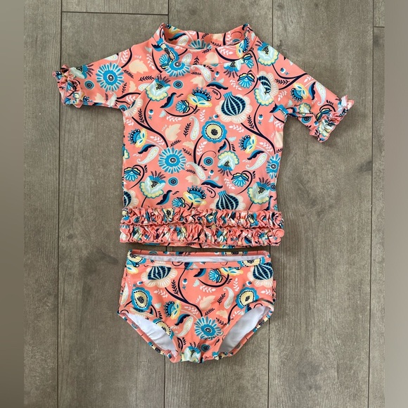 RuffleButts Paisley Paradise Two-Piece Rashguard Swimsuit Size 18-24 months - Picture 14 of 15